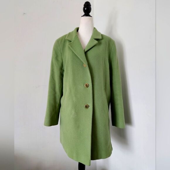 Pea Green Vintage 60s Cashmere Lambswool Peacoat Button Front Size XL - Picture 1 of 12